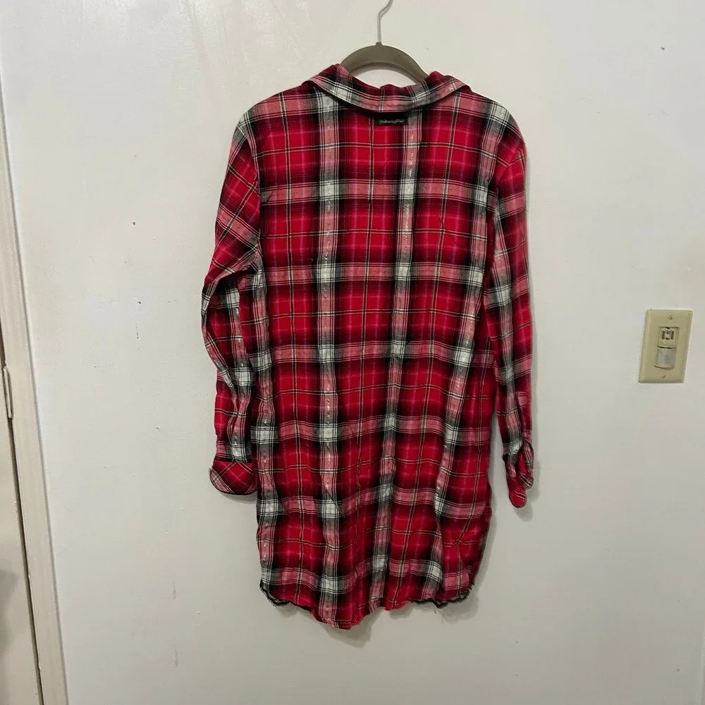 Victoria's Secret Red Tartan Plaid Flannel‎ Night Shirt Pajamas PJs Size S